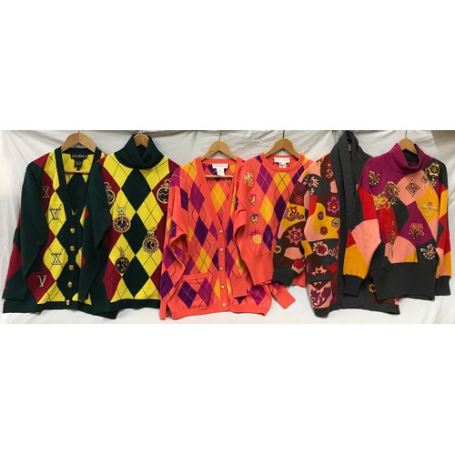 485 - Three twinsets by Escada in bright colours c1980's. Sizes 42, 40 and 38.