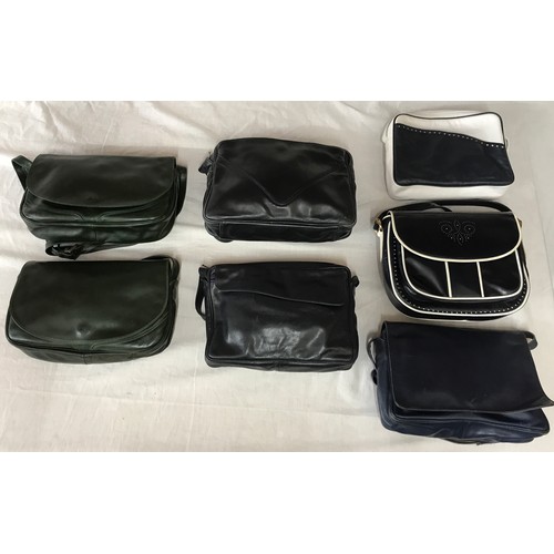 491 - Seven leather handbags in navy, white and green to include 5 x Enny.