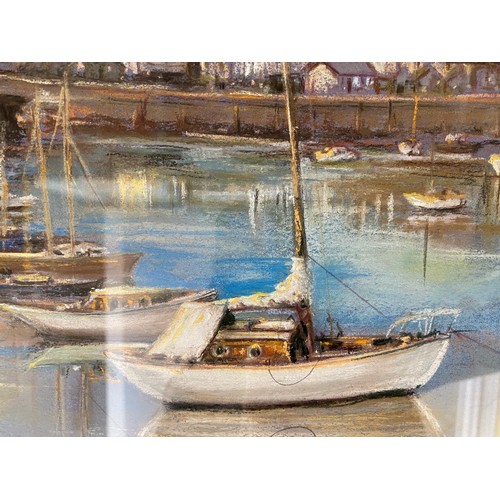 1083 - A framed pastel drawing of Port Madoc harbour signed Susan Blunt '93, 28 x 38.5cm, frame 50 x 60cm.