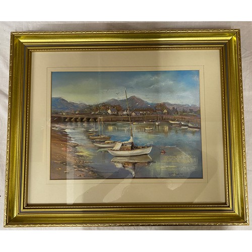 1083 - A framed pastel drawing of Port Madoc harbour signed Susan Blunt '93, 28 x 38.5cm, frame 50 x 60cm.