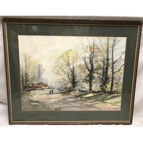 1086 - Aubrey R Phillips watercolour painting of wooded country scene with house to background and signed l... 