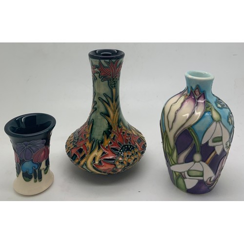 66 - Five Moorcroft vases, tallest 11cm h to include Winter Wonder shape 87/3 Rachel Bishop 2003 Christma... 