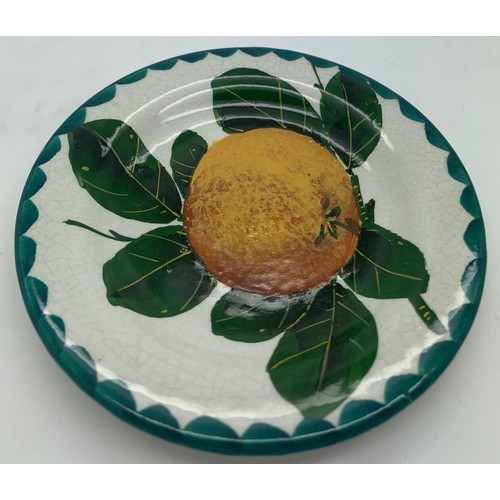 70 - Wemyss fruit decorated pin dish 10cm d with impressed and painted marks.