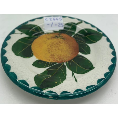 70 - Wemyss fruit decorated pin dish 10cm d with impressed and painted marks.