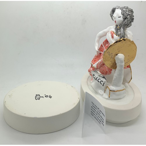 71 - Maralyn Reed Wood porcelain lidded box with figure to top. 19cm h.