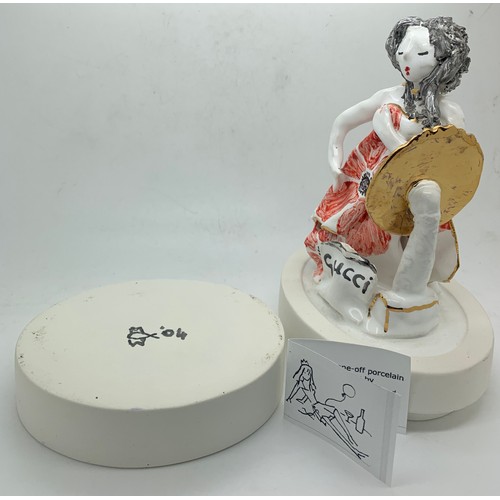 71 - Maralyn Reed Wood porcelain lidded box with figure to top. 19cm h.