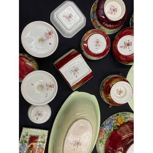 75 - Fifteen pieces of Maling 'Peony Rose' pattern to include vase 20cm h, ginger jar 17cm h, bowls, dish... 