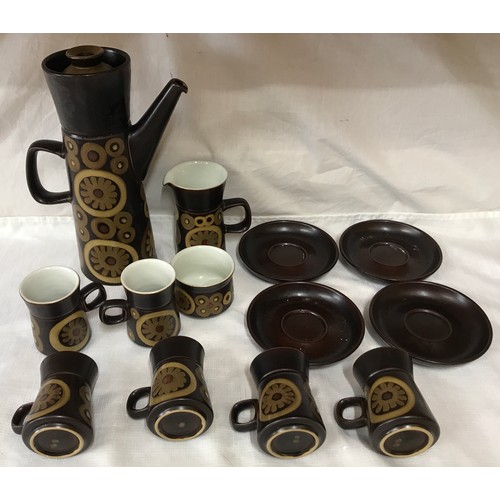 91 - A Denby ‘Arabesque’ stoneware coffee service to include  4 x saucers, 6 x cups, milk jug, sugar bowl... 