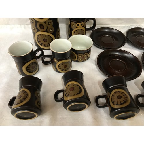 91 - A Denby ‘Arabesque’ stoneware coffee service to include  4 x saucers, 6 x cups, milk jug, sugar bowl... 