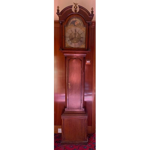 633 - An oak 8 day longcase clock with rolling moon, William Thompson, Chester. 220cm high.