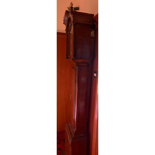 633 - An oak 8 day longcase clock with rolling moon, William Thompson, Chester. 220cm high.