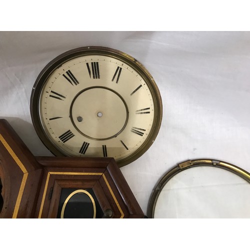 639 - A mahogany wall clock for restoration with painted gold trim, mechanism, pendant, clock face and han... 