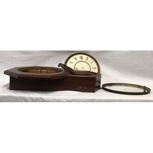 639 - A mahogany wall clock for restoration with painted gold trim, mechanism, pendant, clock face and han... 