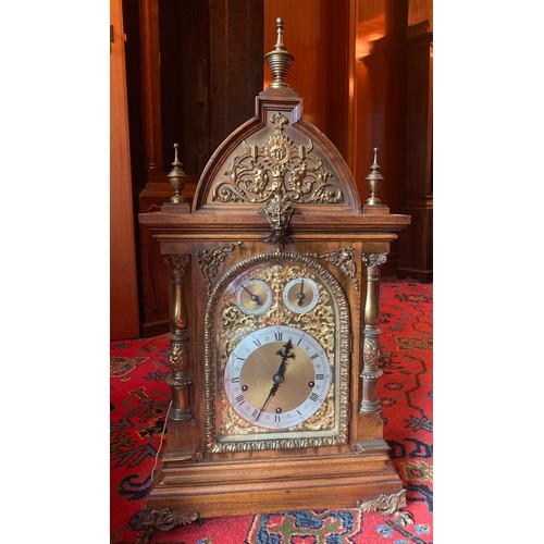 640 - A superb walnut chiming bracket clock with ormolu mounts. 77 h x 39cm w.