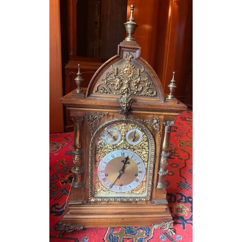 640 - A superb walnut chiming bracket clock with ormolu mounts. 77 h x 39cm w.