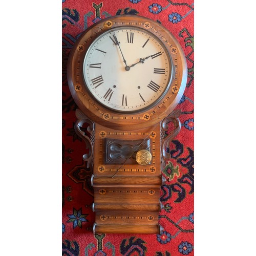 641 - A walnut drop dial American wall clock. 82 h x 43cm w.