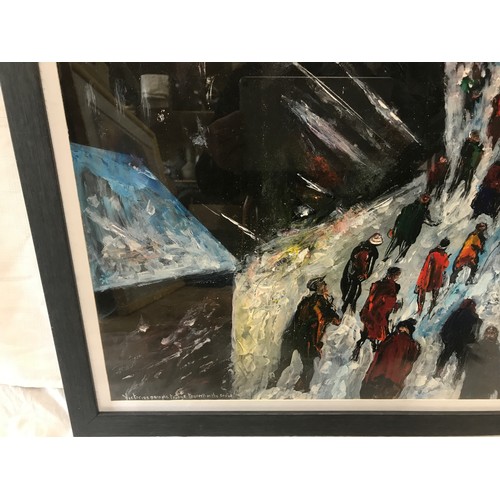 1098 - David Wilde framed oil painting “ Victoria’s people trudge to work in the snow”. Signed lower right.... 