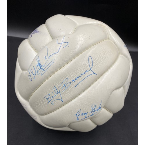 775 - Leather football signed by various Leeds United players from the 1970s including Gary Sprake, Billy ... 