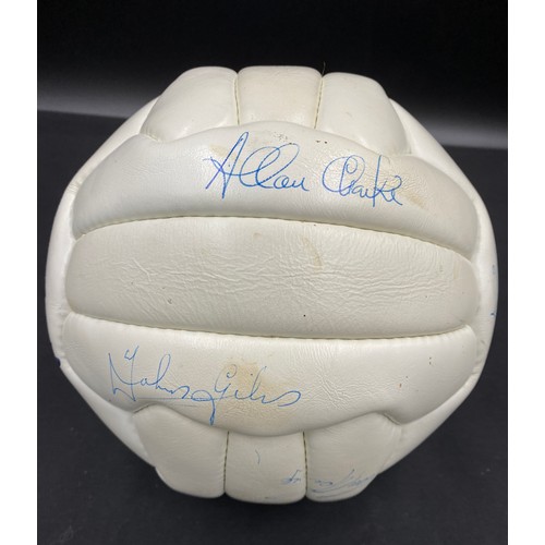 775 - Leather football signed by various Leeds United players from the 1970s including Gary Sprake, Billy ... 