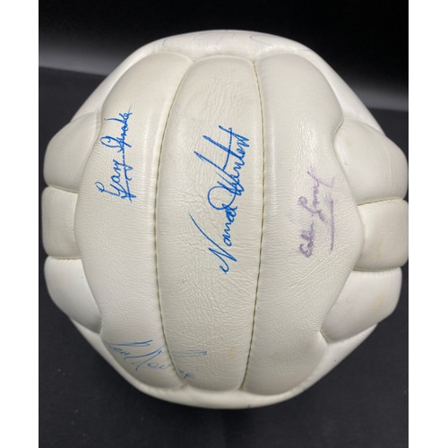 775 - Leather football signed by various Leeds United players from the 1970s including Gary Sprake, Billy ... 