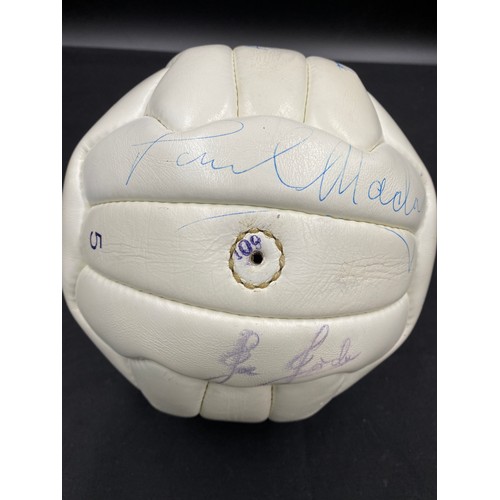 775 - Leather football signed by various Leeds United players from the 1970s including Gary Sprake, Billy ... 