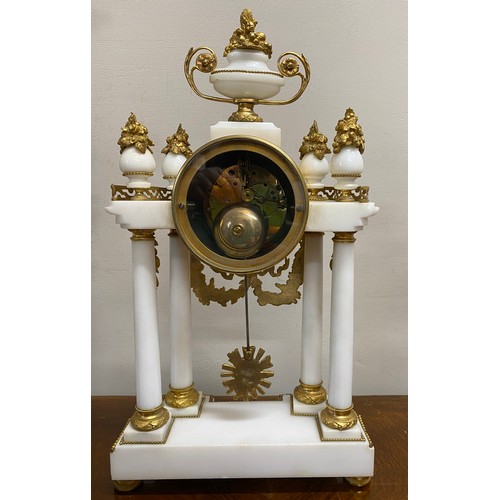 627 - A good quality French marble and ormolu clock garniture, the dial signed Le Roy, the case with four ... 