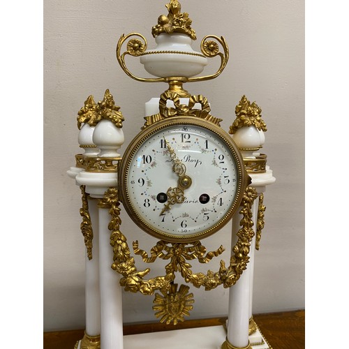 627 - A good quality French marble and ormolu clock garniture, the dial signed Le Roy, the case with four ... 