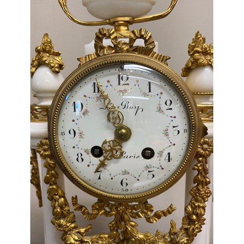 627 - A good quality French marble and ormolu clock garniture, the dial signed Le Roy, the case with four ... 