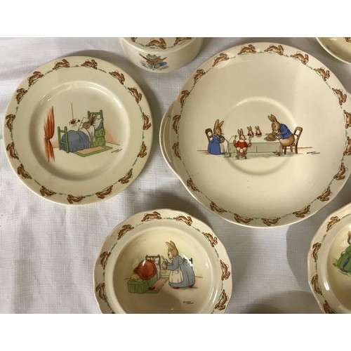 137 - A selection of Bunnykins by Barbara Vernon, Royal Doulton to include cake plate, 2 x side plates, 2 ... 