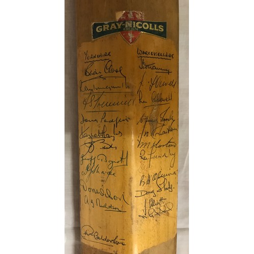 773 - A Gray Nicolls cricket bat with signatures of both Yorkshire & Worcestershire teams including Brian ... 