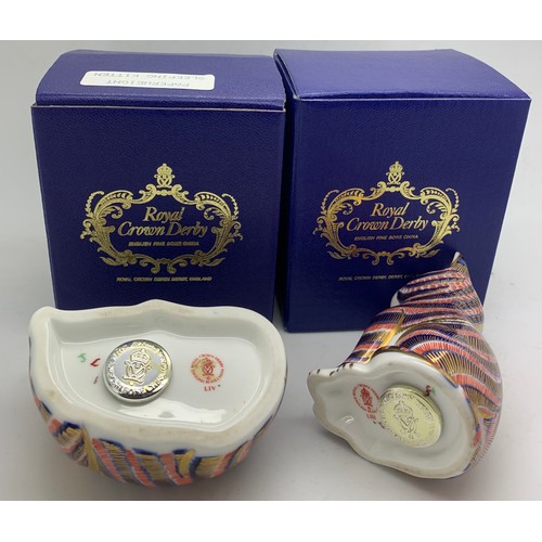 140 - Two Royal Crown Derby paperweights. Sleeping Kitten and Seated Kitten 8cm h.