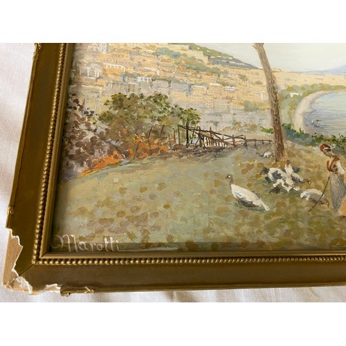 1099 - Two paintings of Italian scenes , one watercolour, signed lower left Marotti 26 x 41cm and the other... 