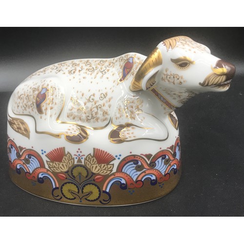 130 - Royal Crown Derby Water Buffalo 2003, Gold Stopper to base 12cms high.