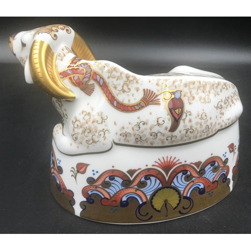 130 - Royal Crown Derby Water Buffalo 2003, Gold Stopper to base 12cms high.