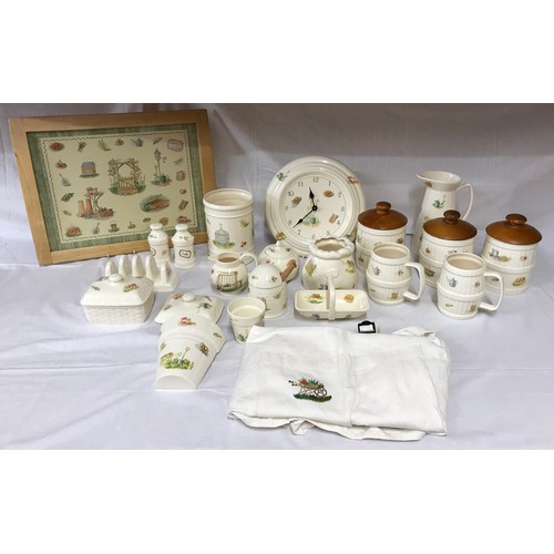 131 - Collection of Aynsley Edwardian Kitchen Garden to include - 3 Storage Jars with wooden lids, 2 Barre... 