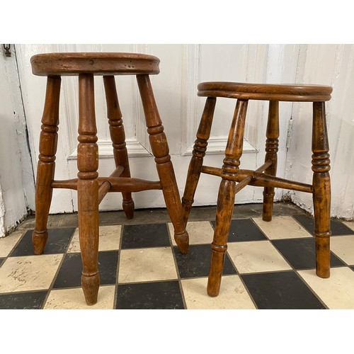 1197 - Two 19thC wooden stools. 51 and 45.5cm high.