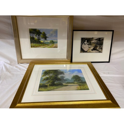 1107 - Two framed and mounted contemporary watercolours of rural landscapes both signed T. Leighton togethe... 