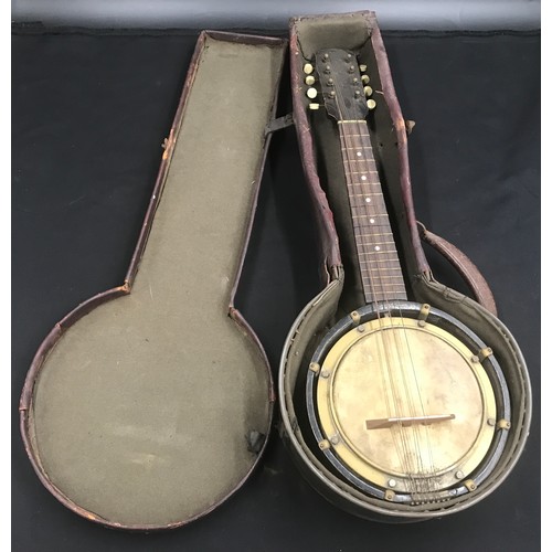 792 - A Marcelli banjo-mandolin with case, bowl size 19 d x 55cm l.