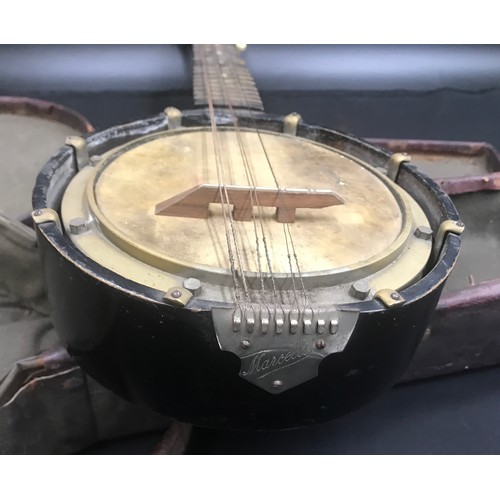 792 - A Marcelli banjo-mandolin with case, bowl size 19 d x 55cm l.