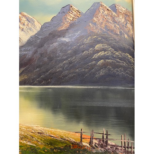 1103 - Johan Bauer, Alpine landscape, oil on canvas, framed. Approx. 49 x 99cm.