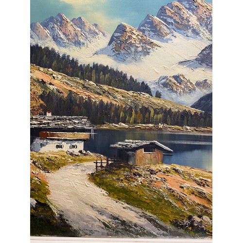 1103 - Johan Bauer, Alpine landscape, oil on canvas, framed. Approx. 49 x 99cm.