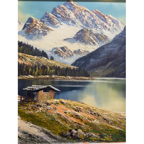 1103 - Johan Bauer, Alpine landscape, oil on canvas, framed. Approx. 49 x 99cm.