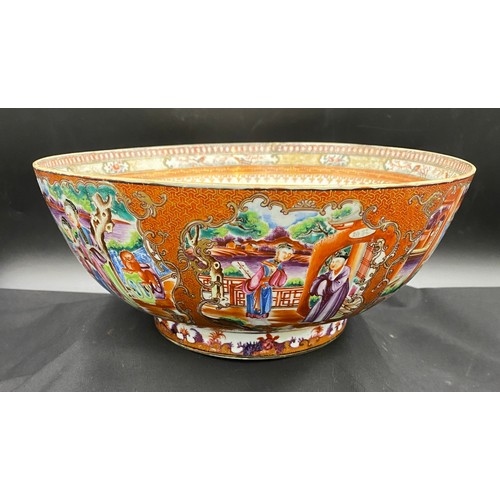 153 - A 19thC Chinese bowl with extensive restoration 28.5 d x 12cm h.