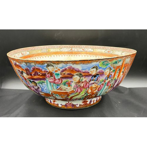 153 - A 19thC Chinese bowl with extensive restoration 28.5 d x 12cm h.