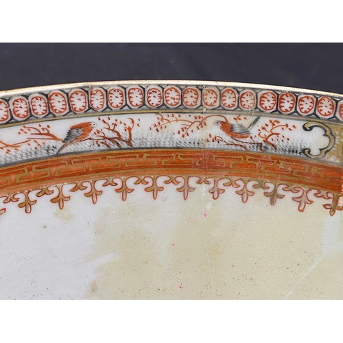 153 - A 19thC Chinese bowl with extensive restoration 28.5 d x 12cm h.