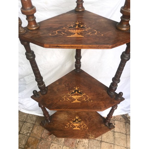 1184 - A Victorian inlaid four height whatnot.  60 w x 136cm h.