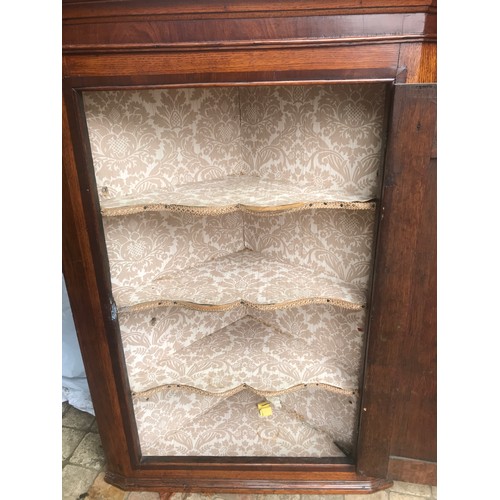 1185 - A 19thC oak inlaid corner cabinet. 74 w x 40 d x 107cm h.