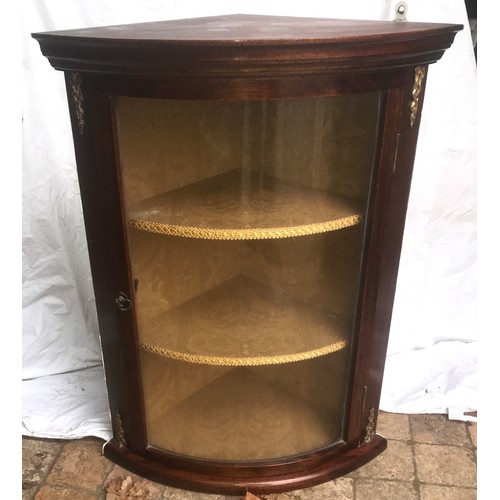 1188 - Small bow front corner wall mounted display cabinet. 51 w x 36 d x 67cm h.