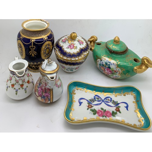 160 - 19thC and early 20thC Continental porcelain to include encrier, lidded pot, jugs and vase etc. All a... 