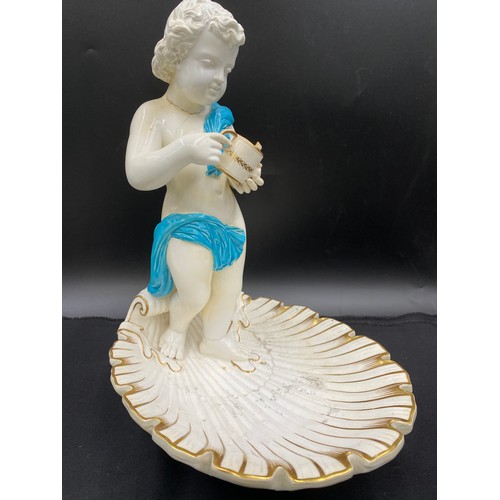 164 - Pair of Continental cherub dishes 30cms high, together with a C19th Minton cherub vase 25cms high.